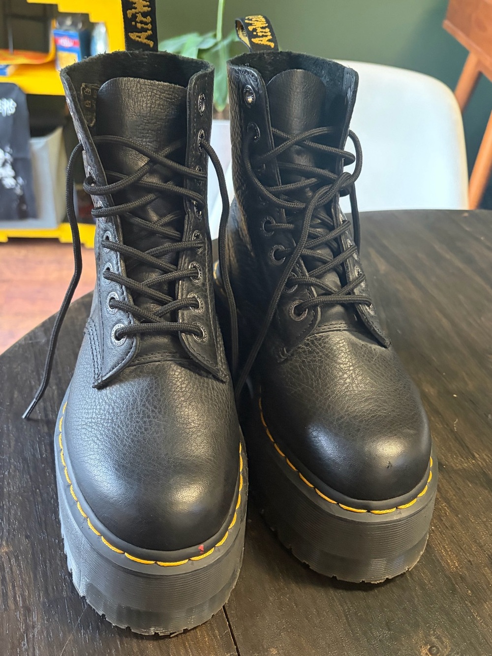 Dr. Martens 1460 Pascal Max Black Leather Platform Boots Lace Ups - Picture 2 of 8
